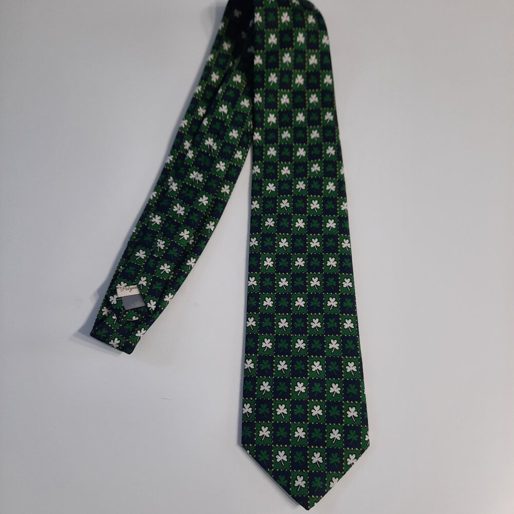 BSL Celtic Tie Collection Ireland Mens Tie Green Navy Shamrocks 58" Polyester